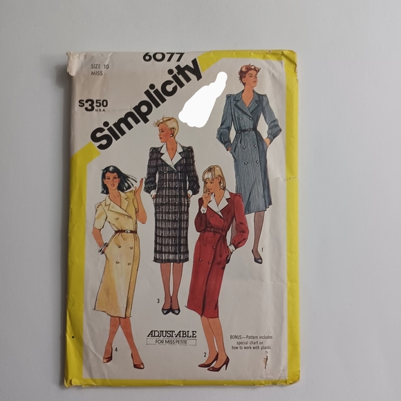 Simplicity Adjust-Able Dresses Sewing Pattern Size 10 Miss #6077 -80s Uncut - Picture 5 of 5